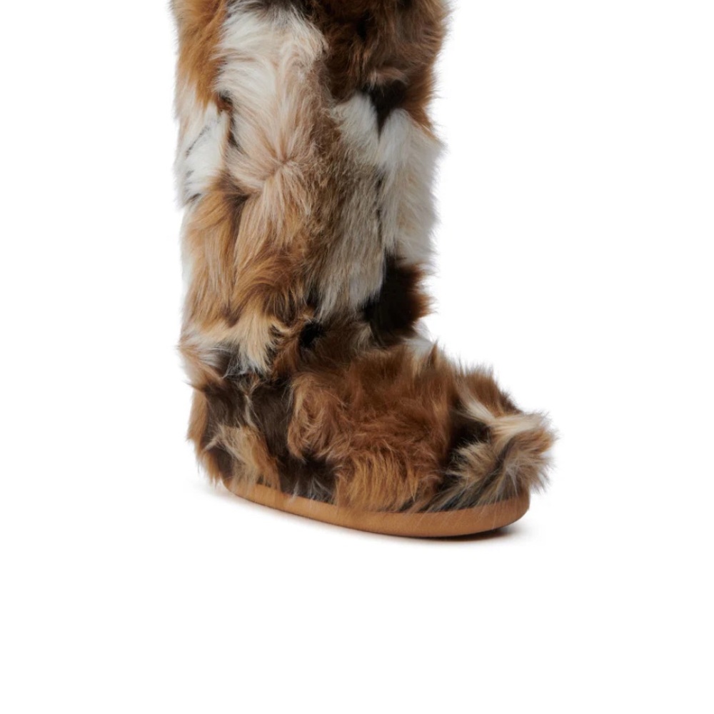 Stylish Faux Fur Over the Knee Boots - Brown and White